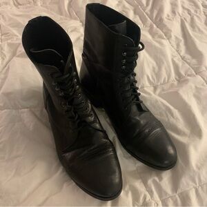 Black leather lace up ankle boots